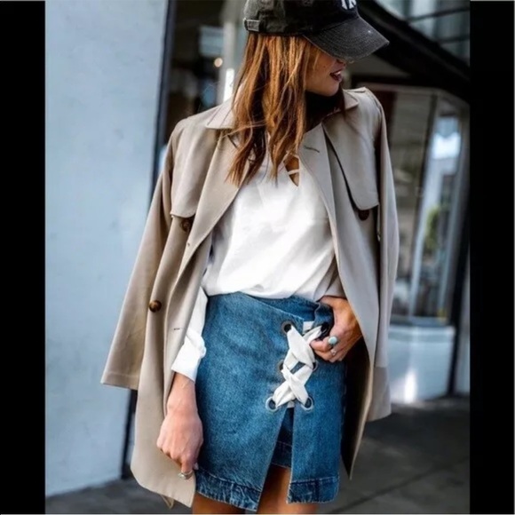 Anthropologie 3 X 1 Lace Up Denim Jean Pleated Mini Skirt Size Medium - Picture 1 of 9